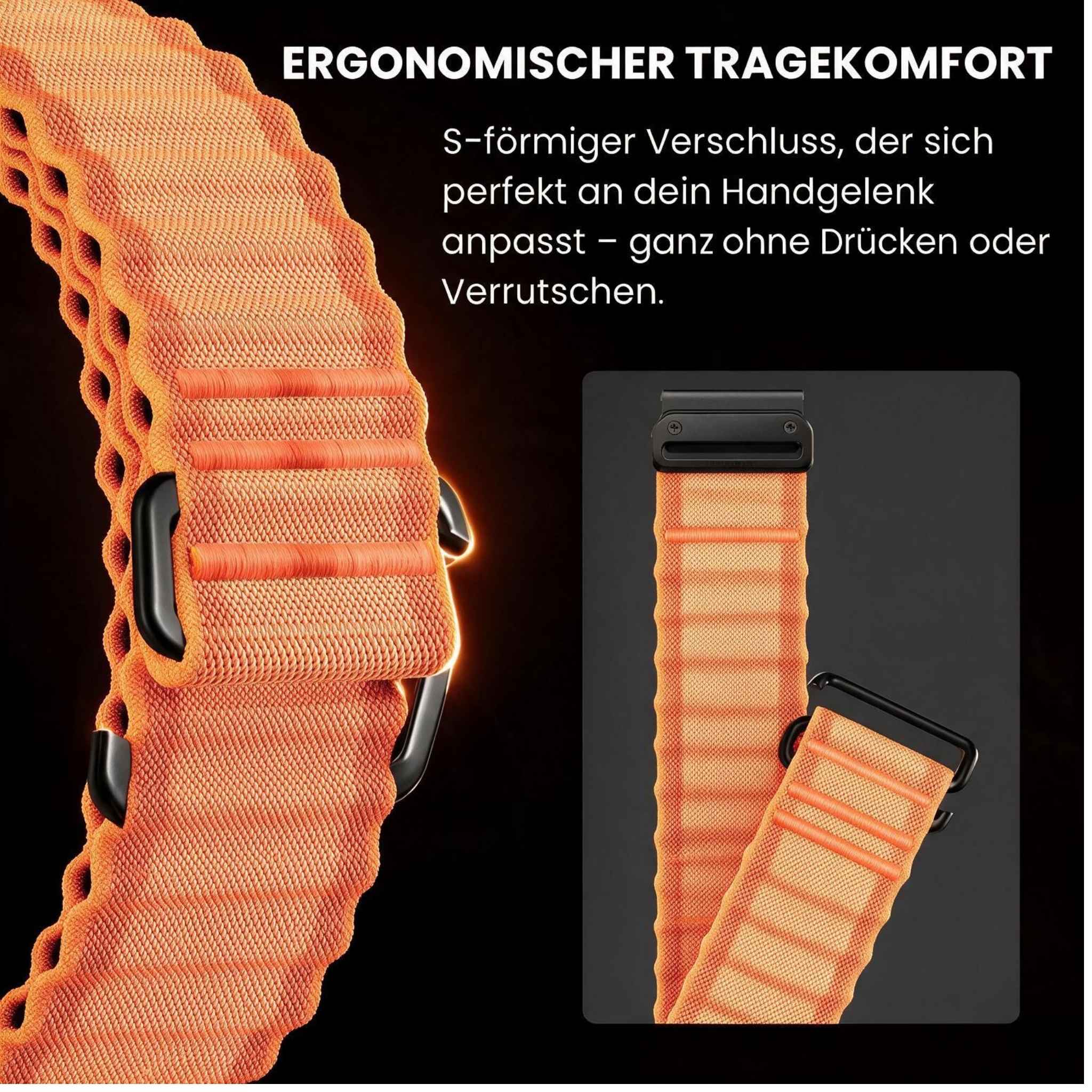 LUBUR N1 AIR in Signalorange, Detailansicht von S-Haken und QuickFit-Anschluss