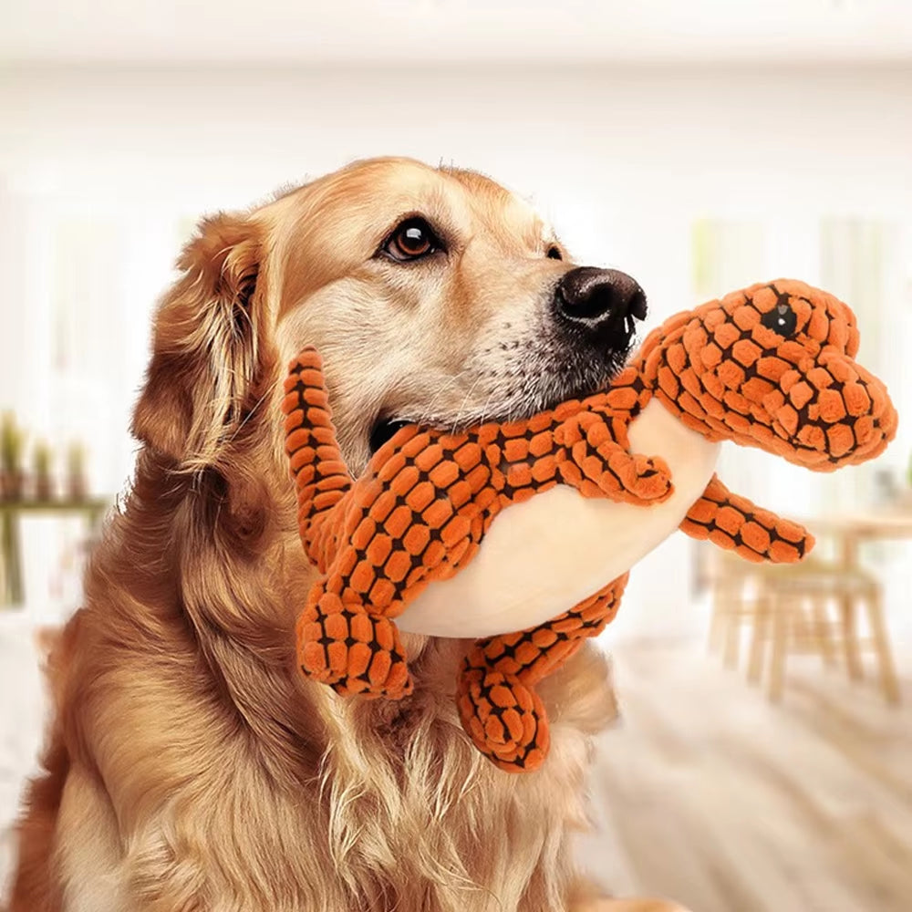Lubur Hundespielzeug Dino aus Plüsch mit Quietscher – Robustes Kauspielzeug für Welpen & Hunde