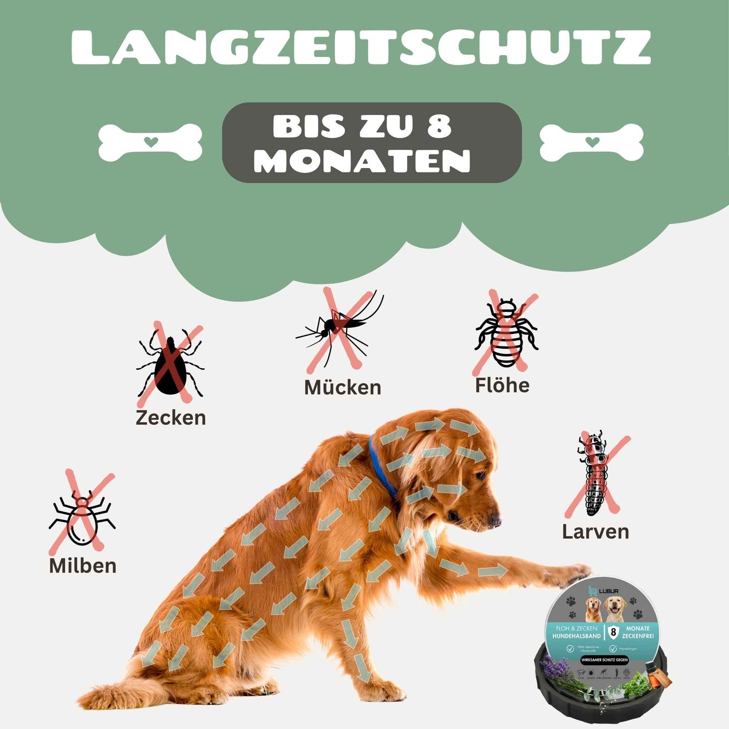Lubur® Zeckenhalsband – 8 Monate Schutz mit Pflanzenölen